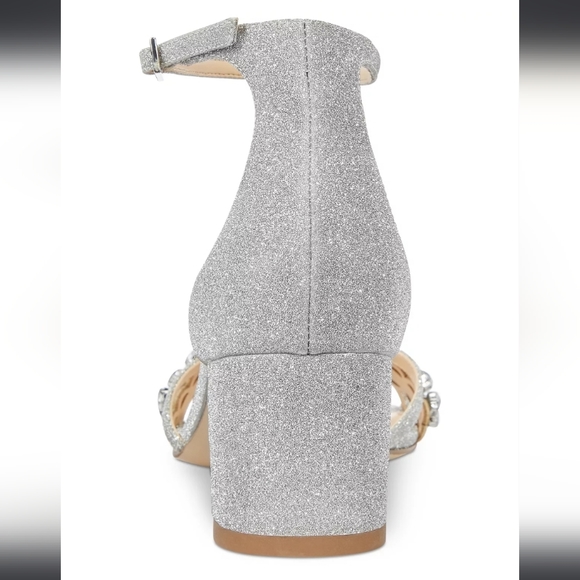 Jewel Badgley Mischka Giona Evening Sandals Silver Glitter 10 - Picture 3 of 8